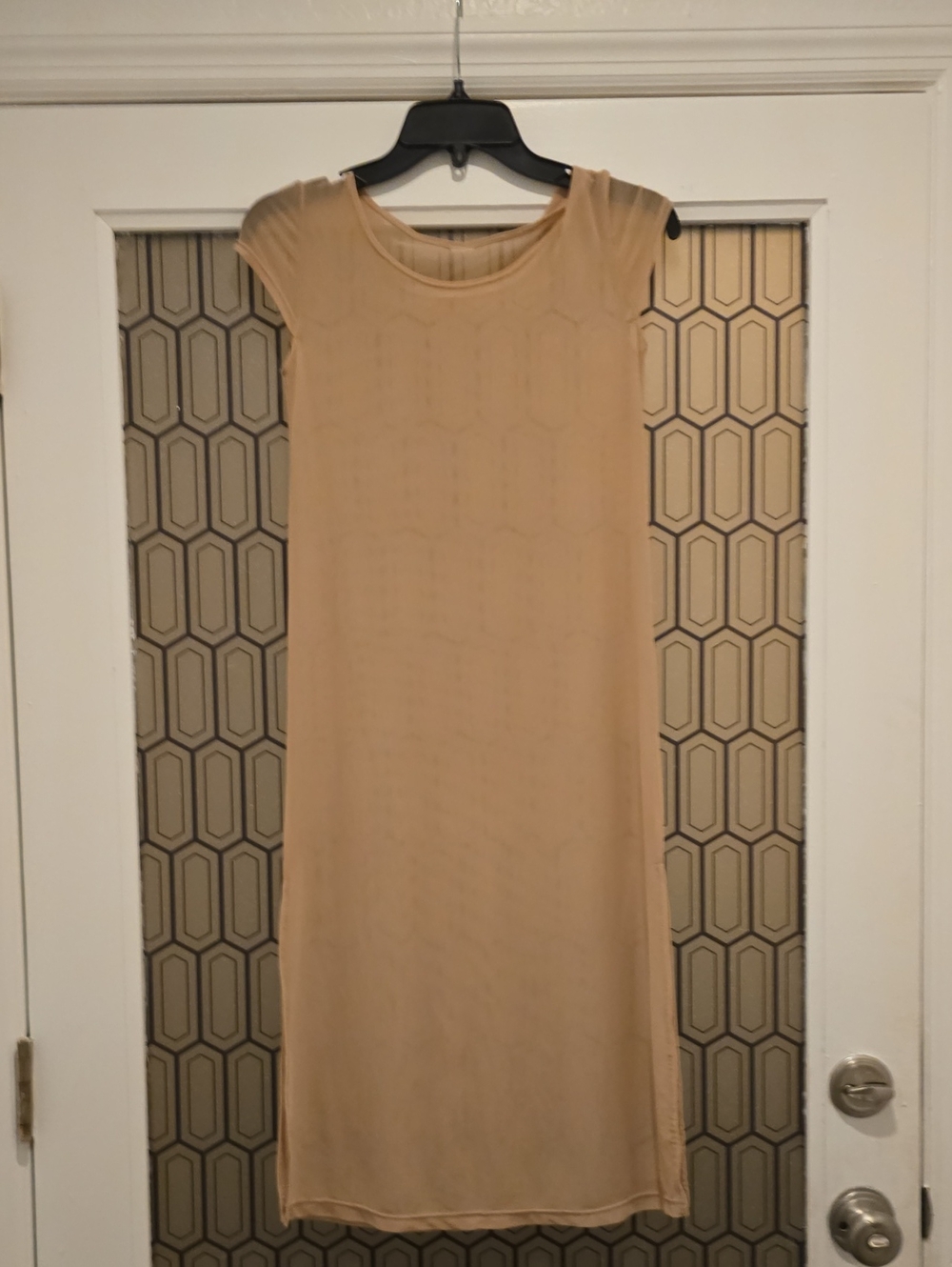 Classic Beige Cap-Sleeve Midi Dress